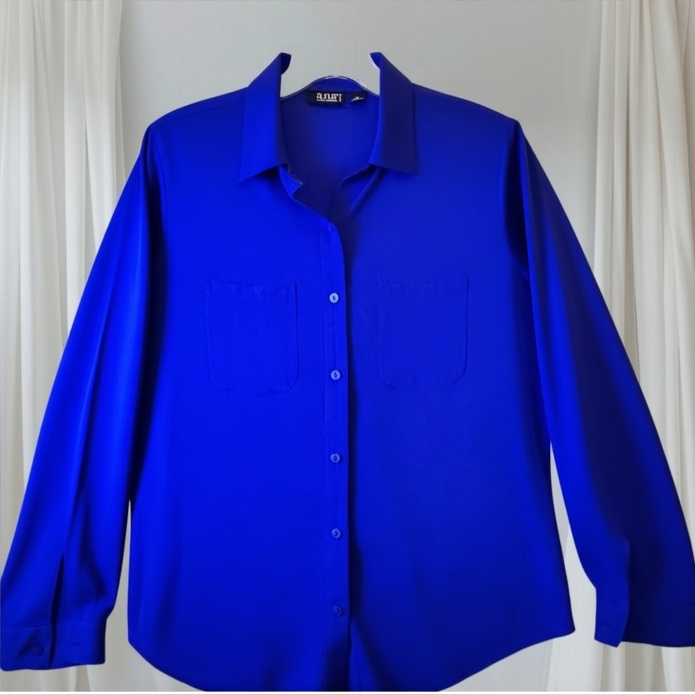a.n.a Royal Blue Collared Pocket front Shirt Petite- Medium